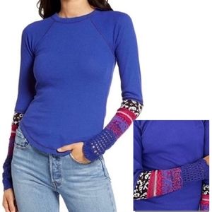 NWT Free people in the mix cuff crochet knit top thermal super nova blue winter